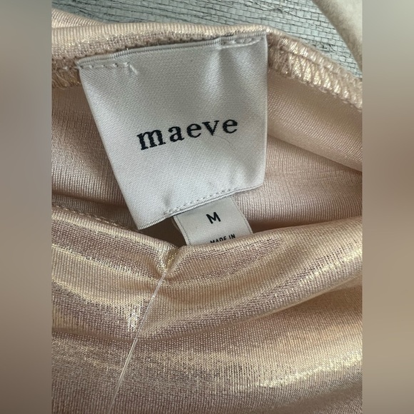 NWT new medium Anthropologie Maeve shiny metallic top sand beige ruched tank - Picture 4 of 13